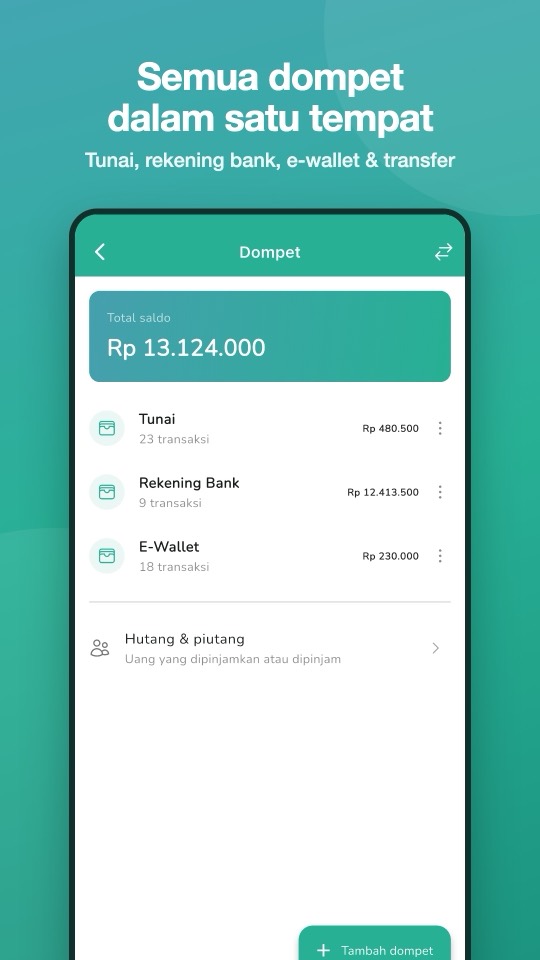 Daftar dompet di aplikasi Artos beserta saldo masing-masing